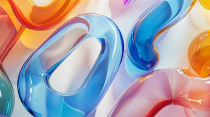 Aufkleber - Blue glass letter o with decorative elements 3d rendering image. Craft items of transparent material background wallpaper colorful realistic. Abstract composition details concept idea