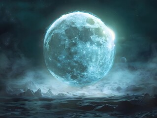 Wall Mural - glowing celestial egg moon futuristic planet moon concept with dramatic atmospheric landscape