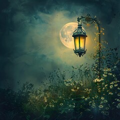 Wall Mural - The Moon Casts a Soft Glow over the Cosmic Garden at Nightfall