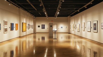 Inclusive Art Space: Empty Gallery Showcasing Accessibility Features and Tactile Exhibits