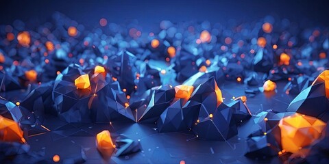 Poster - A blue and orange background with many small orange rocks
