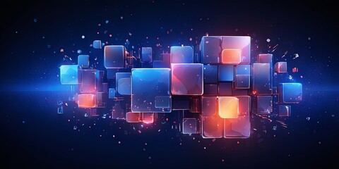 Poster - A blue and orange cube pattern with a lot of small cubes