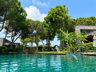 Sticker - Outdoor swimming pool with clear water at luxury resort