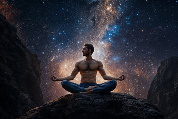 Wall Mural - Man meditating in yoga pose