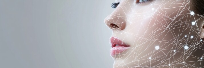 Aufkleber - An abstract design features interconnected lines and dots resembling diagrams for skincare procedures, highlighting facial treatment concepts