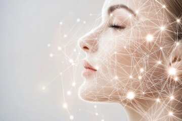Fototapete - Abstract representation of skincare processes with lines and dots depicting facial rejuvenation techniques and diagrams. Generative AI