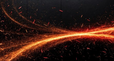 Wall Mural - Fiery orange particles swirling with bright red sparks against a stark black backdrop