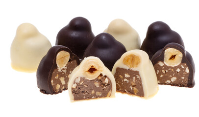 chocolate candies with nuts isolated