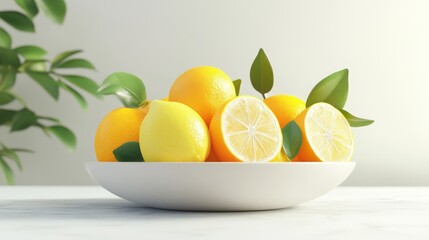 Fresh Lemons and Oranges in a White Bowl