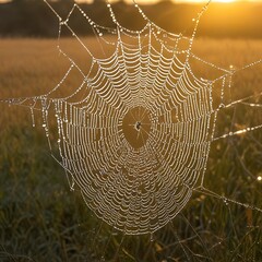 Wall Mural - spider web with dew drops