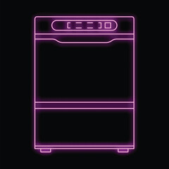 Poster - vibrant illustration featuring a neon lit dishwasher, radiating a modern and stylish aesthetic