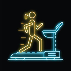 Poster - neon icon of a woman running on a treadmill, representing fitness and exercise