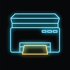 Poster - Glowing neon line printer icon isolated on black background vector illustration