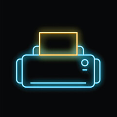 Poster - Glowing neon line printer icon isolated on black background vector illustration