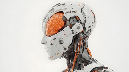 Wall Mural - Futuristic Cyborg Cranium with Mechanical Brain and Circuits