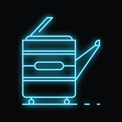 Poster - Neon blue outline of a photocopier machine glowing on a black background