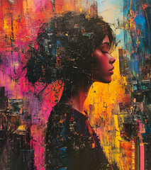 Leinwandbilder - all the colors as ai sees the world, the ai world through broken glass, collage, ai collage, dystopian, matte Neo-romantic, metaphysical painting
