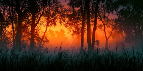 Poster - A forest with trees in the foreground and background