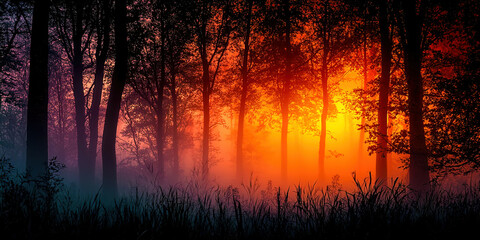 Poster - A forest with trees in the foreground and background