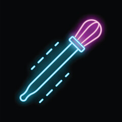 Poster - Bright neon pipette icon glowing on dark background, representing concepts such as chemistry, science, and laboratory equipment