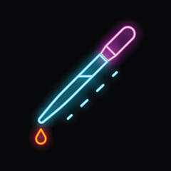 Poster - Colorful neon sign of a pipette dropping liquid, great for themes of chemistry, science, healthcare and laboratory