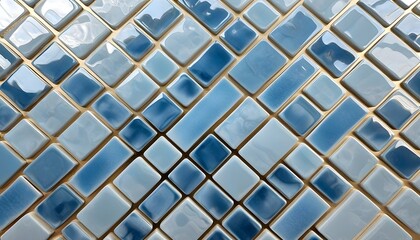 Wall Mural - Chic geometric pattern of luxurious blue tiles interwoven with elegant gold accents for a modern aesthetic