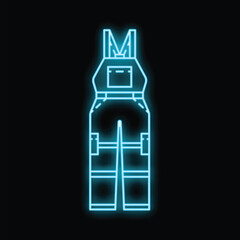 Wall Mural - Glowing neon line work wear overalls icon isolated on black background vector illustration