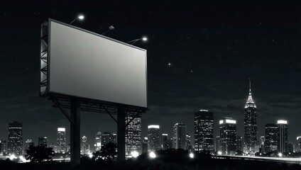 Solitary blank billboard under the night city sky.