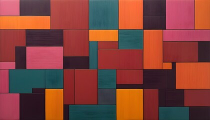 Wall Mural - Dynamic geometric wall pattern of vibrant red and orange tiles enhancing modern interior aesthetics