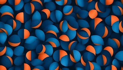 Wall Mural - Dynamic geometric tile pattern in dark blue and orange showcasing rich textures and an industrial aesthetic