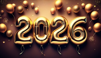 golden balloons with 2025 and 2026, Happy new year