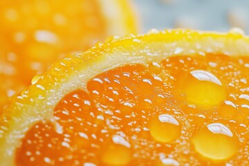 Poster - A close-up of an orange slice covered in glistening droplets highlights freshness and juiciness in vibrant detail.