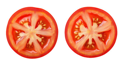 Fresh tomato slices on a clean white background ready for culinary delights and decoration