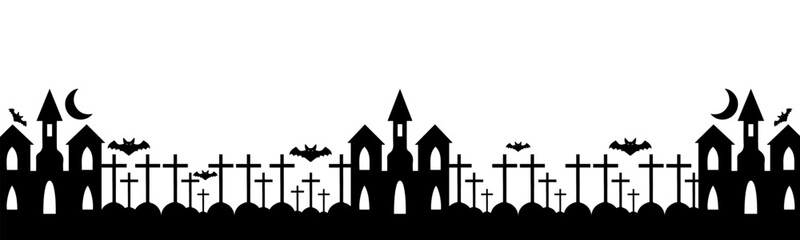 Halloween silhouette background with house, spider and grave illustration with white backspace