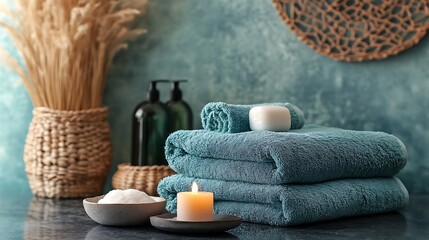 Poster - Spa Relaxation with Towels, Candles, and Natural Elements