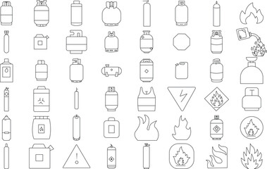 gas cylinder bottle icon set for logo and t-shirt. thin line art editable stroke.