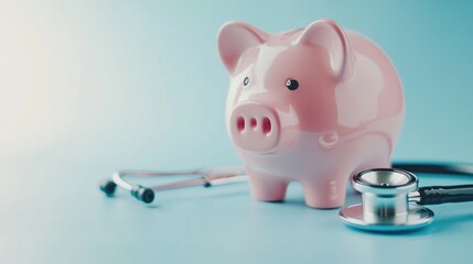 Pink Piggy Bank with Stethoscope: Healthcare Costs