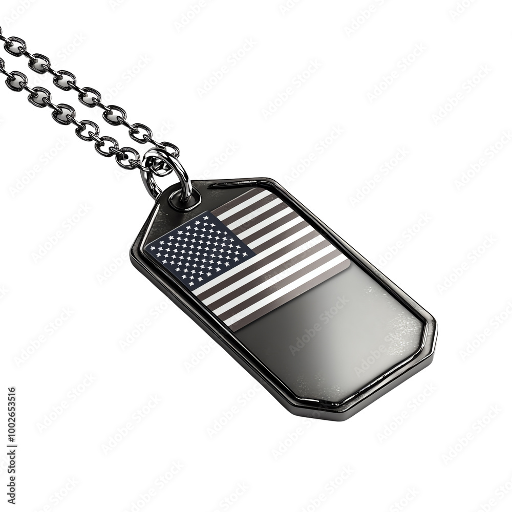 Military dog tag with American flag design, isolated on white ...
