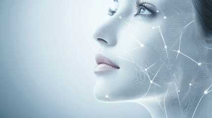 Fototapete - Abstract representation of skincare procedures with lines and dots on a light background in a modern aesthetic format. Generative AI