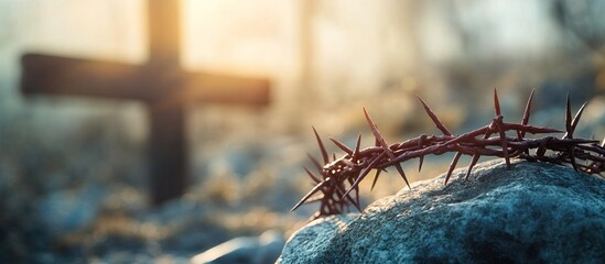 Wall Mural - Crown of Thorns and a Cross in the Distance