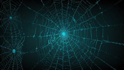 Vivid cyan spider webs illustration.