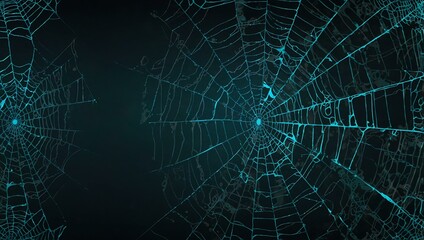 Vivid cyan spider webs illustration.