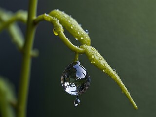 Wall Mural - Water droplet hanging from a curly vine.