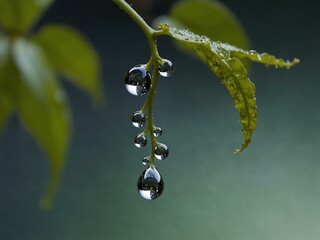 Wall Mural - Water droplet hanging from a curly vine.