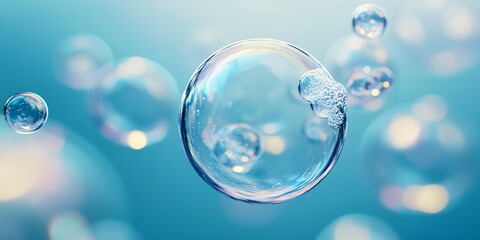 Poster - A bubble is floating in the air with other bubbles surrounding it. The bubble is clear and shiny, and it looks like it's floating in a sea of bubbles. The image has a dreamy, whimsical feel to it
