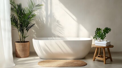 Wall Mural - Relaxing Bathroom Interior with White Bathtub