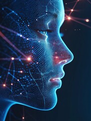 Fototapete - Abstract background with interconnected lines and dots illustrating skincare procedures in a modern digital style. Generative AI