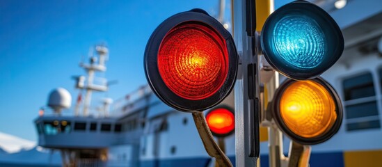 Red, Yellow and Blue Lights on a Ship