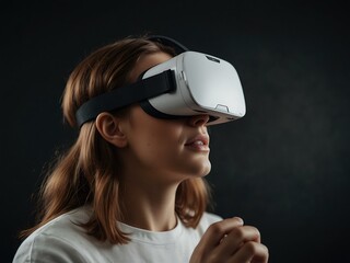 Woman with VR headset illustrating virtual reality.