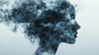 © JackBoiler - image depicts silhouette of womans profile, with cloud like formation representing thoughts or emotions. This artistic representation evokes sense of introspection and mental transition